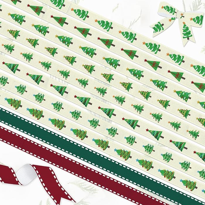 Amazon.com: YKW 10 Rolls Christmas Tree Ribbon Set - Red Green Gold Hemming Ribbons, 30 Yards Tot... | Amazon (US)