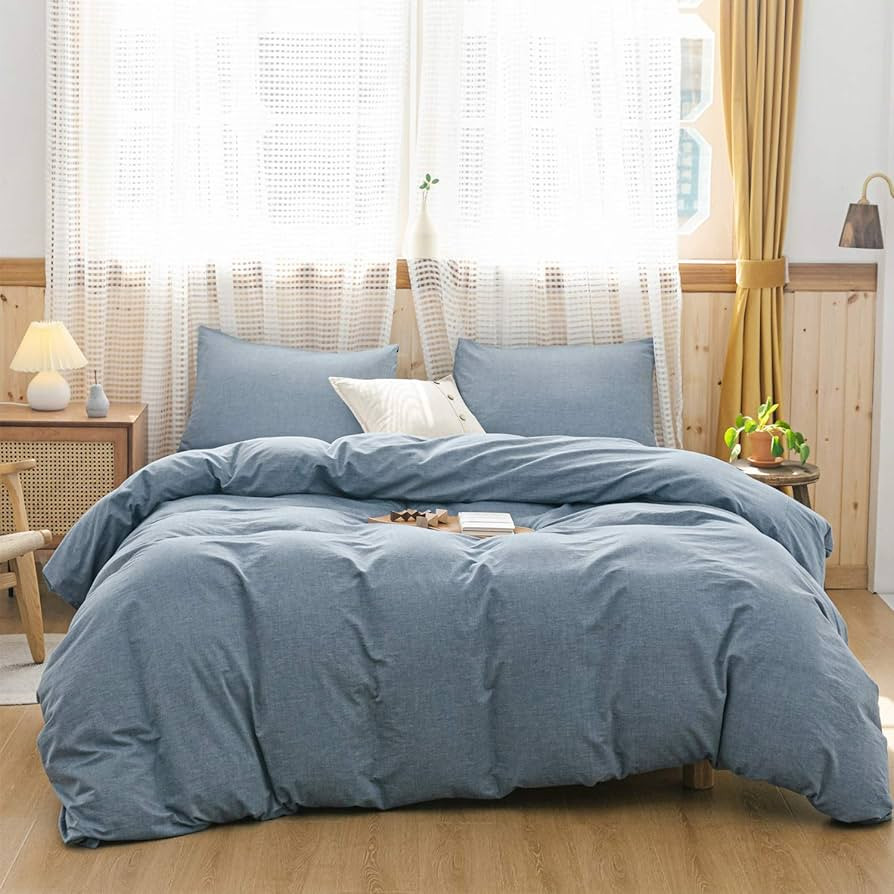 ECOCOTT Denim Blue Duvet Cover Queen Size, 100% Washed Cotton 1 Duvet Cover with Zipper and 2 Pil... | Amazon (US)