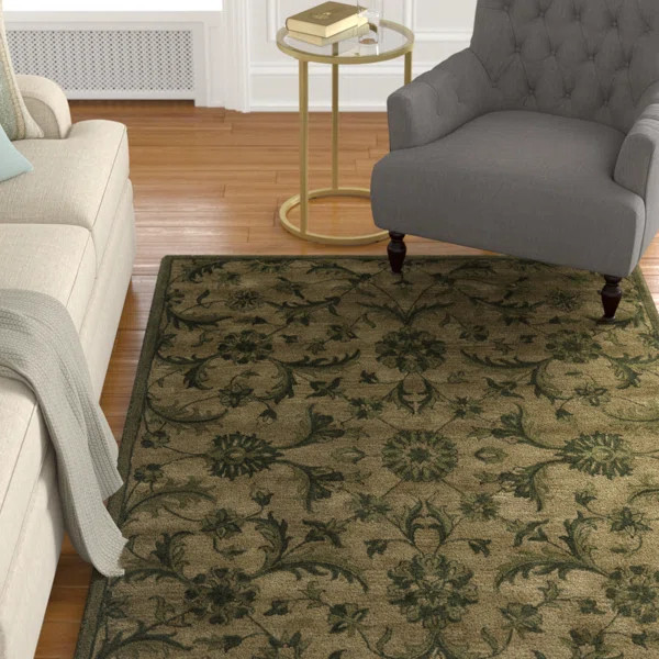 Dunbar Floral Handmade Tufted Wool Olive/Green Area Rug | Wayfair North America
