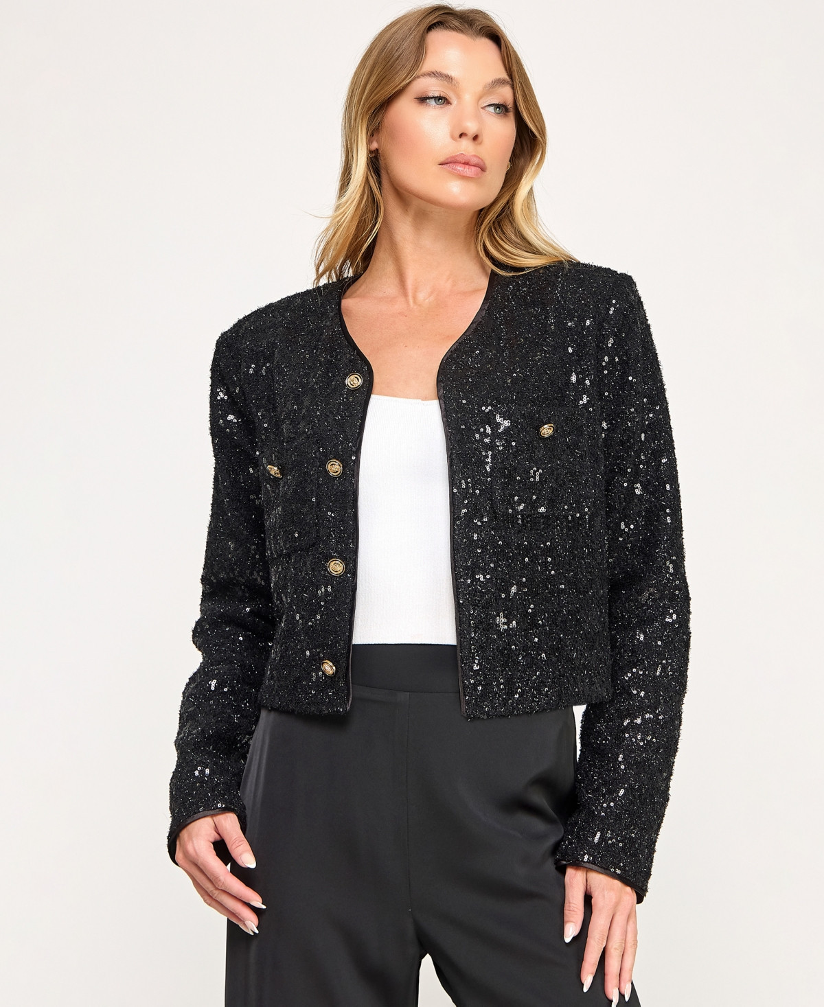 Seni & Cade Junior's Long Sleeve Boucle Jacket - Black | Macy's