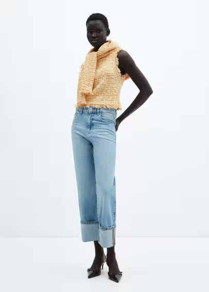 Tweed top with frayed detail -  Women | Mango USA | MANGO (US)