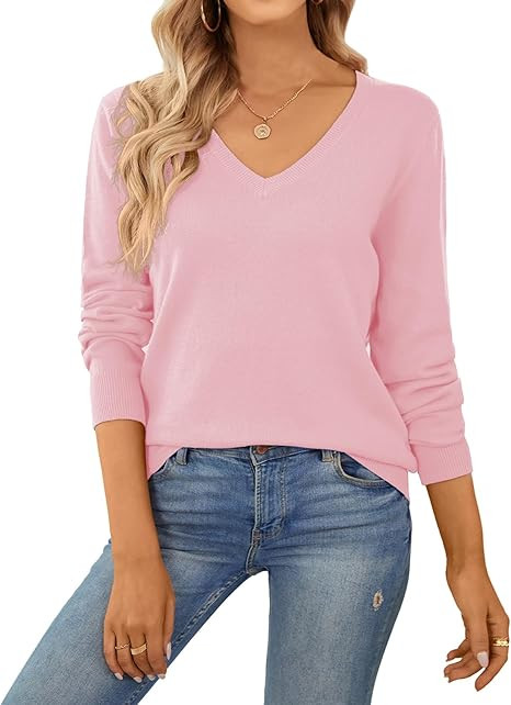 QUALFORT Women's Sweater 100% Cotton Long Sleeve Pullover Sweater Soft Lightweight Knit Tops 2025 | Amazon (US)