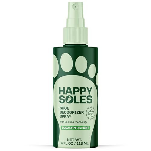 HAPPY SOLES Shoe Deodorizer Spray for Gym Gear & Smelly Shoes Caused by Stinky Feet - Strong Odor Fighter for Sneakers, Boots, and Sandals - Fresh Smell, Refreshing Shoe Spritz 4oz (Eucalyptus Mint) | Amazon (US)