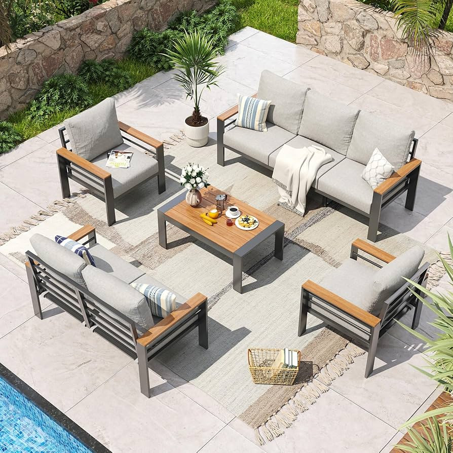 Aoxun Aluminum Patio Furniture Set 7 Seats, Oversized Outdoor Sectional with Washable Thick Cushi... | Amazon (US)
