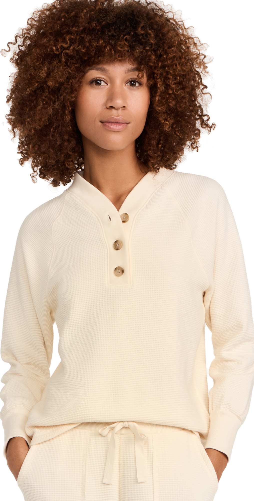 Textured Waffle V-Neck Henley Sweatshirt | Shopbop