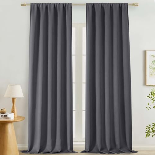 Lecloud Grey Room Darkening Curtains 108 Inches Long 2 Panels, Thermal Insulated Rod Pocket Window Curtains, Privacy Window Treatments for Patio Living Room Bedroom Big Windows, 50" W x 108" L | Amazon (US)