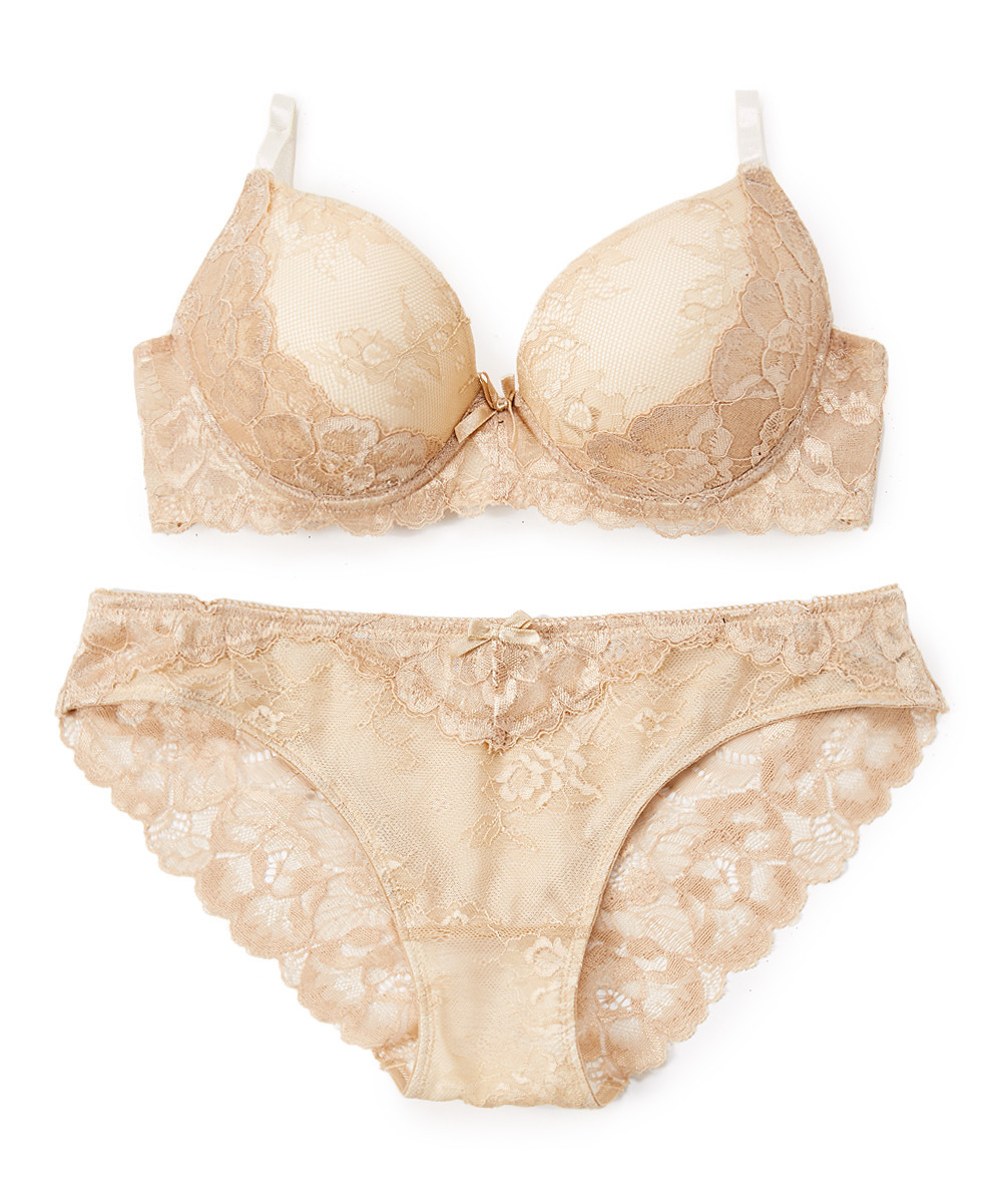 Rene Rofe Women's Bras BEIGE - Beige Lace Free Floater Demi Bra & Bikini - Women | Zulily