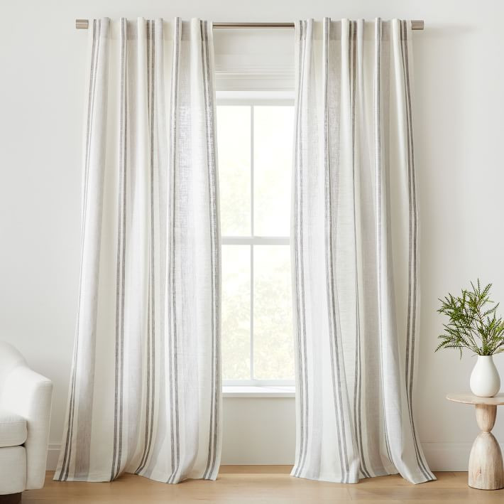 Textured Luxe Stripe Linen Curtain | West Elm (US)