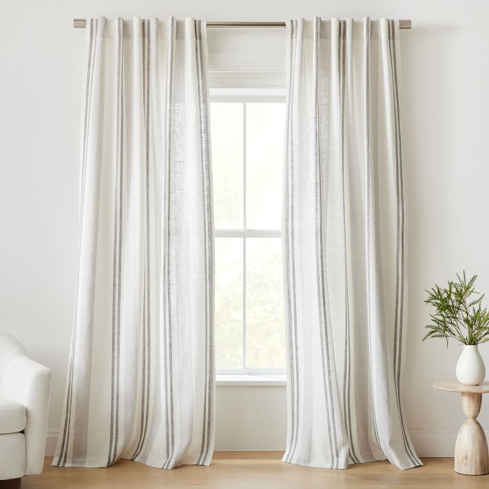 Textured Luxe Stripe Linen Curtain | West Elm (US)