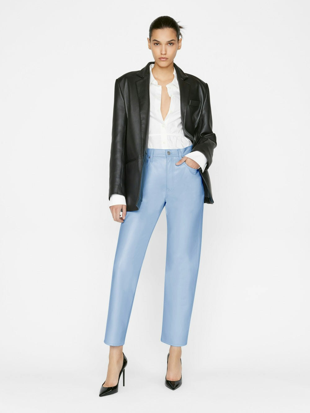 Recycled Leather Le High 'N' Tight Straight -- Oxford Blue | Frame Denim