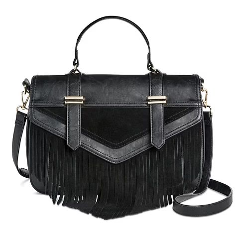 DV Women's Genuine Suede Fringe Top Handle Satchel Handbag - Black | Target