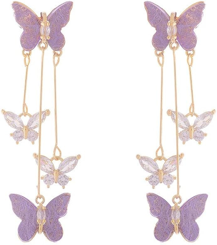 Butterfly Earrings For Women，Butterfly Tassel Style Zircon Earrings Tassel Butterfly Earrings D... | Amazon (US)