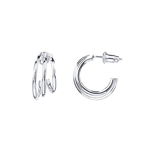 PAVOI 14K Gold Plated 925 Sterling Silver Post Split Huggie Earrings | White Gold Earrings for Women | Amazon (US)