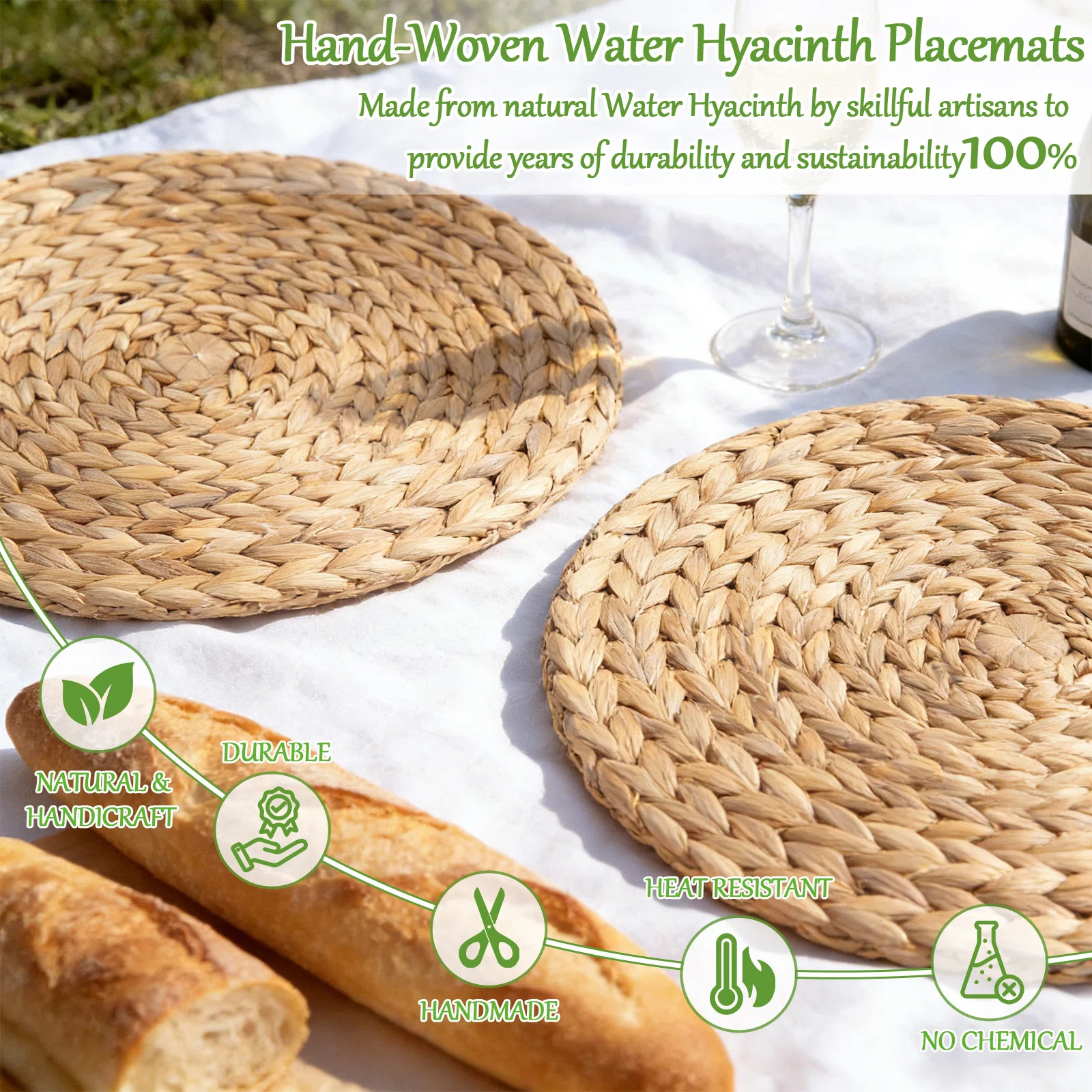 East Urban Home Natural Water Hyacinth Round Placemats Set of 4, 11.8" Handwoven Woven Table Mats for Dining Table, Kitchen, Farmhouse & Boho Decor | Wayfair | Wayfair North America