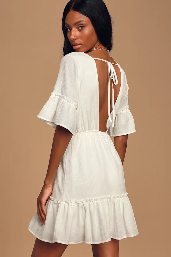 Sunshine Daydream White Short Sleeve Cutout Mini Dress | Lulus