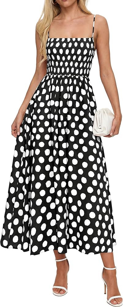 PRETTYGARDEN Womens Polka Dot Dress 2026 Summer Spaghetti Strap Smocked Sundress Beach Vacation W... | Amazon (US)