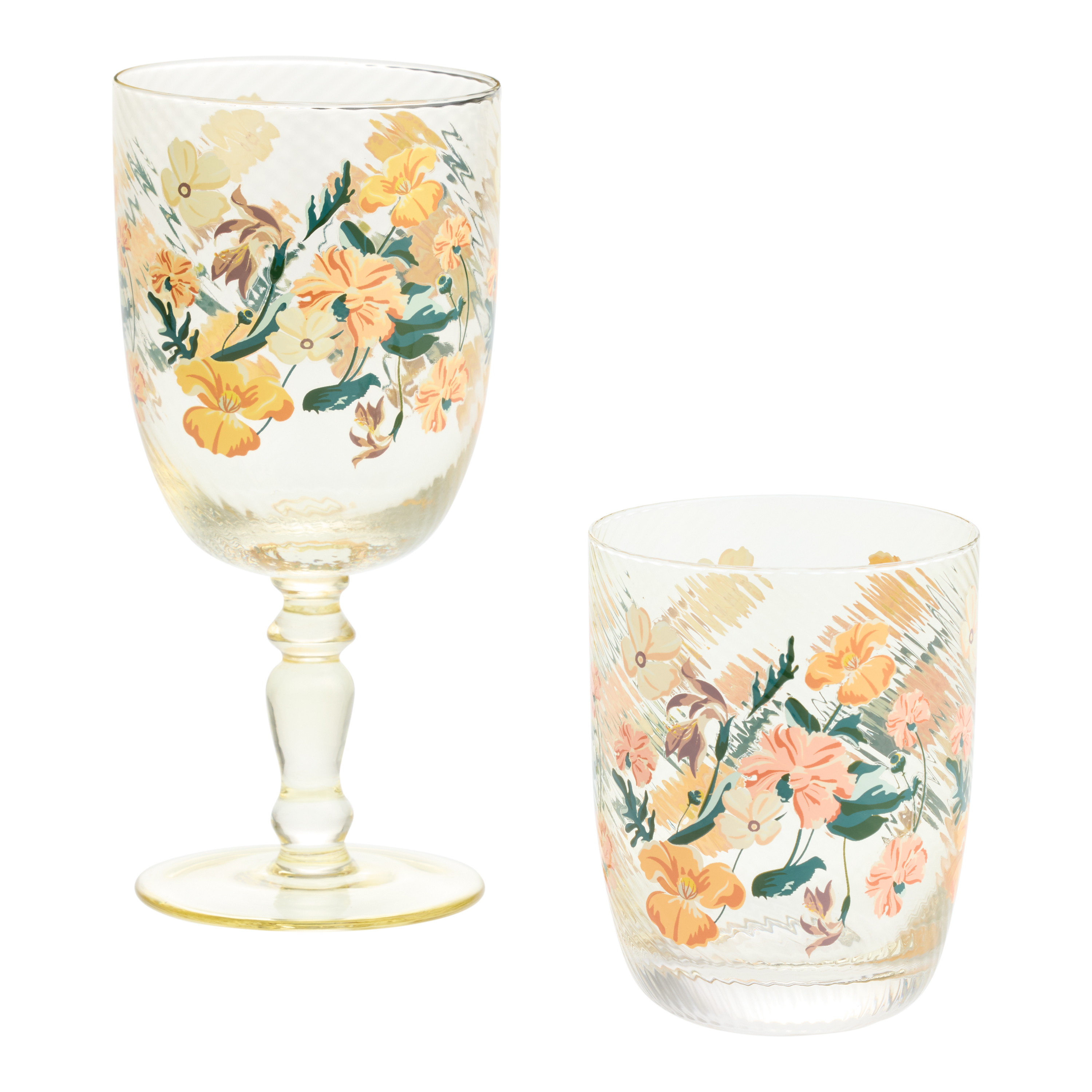 Fleur Tinted Ribbed Floral Bar Glass | World Market