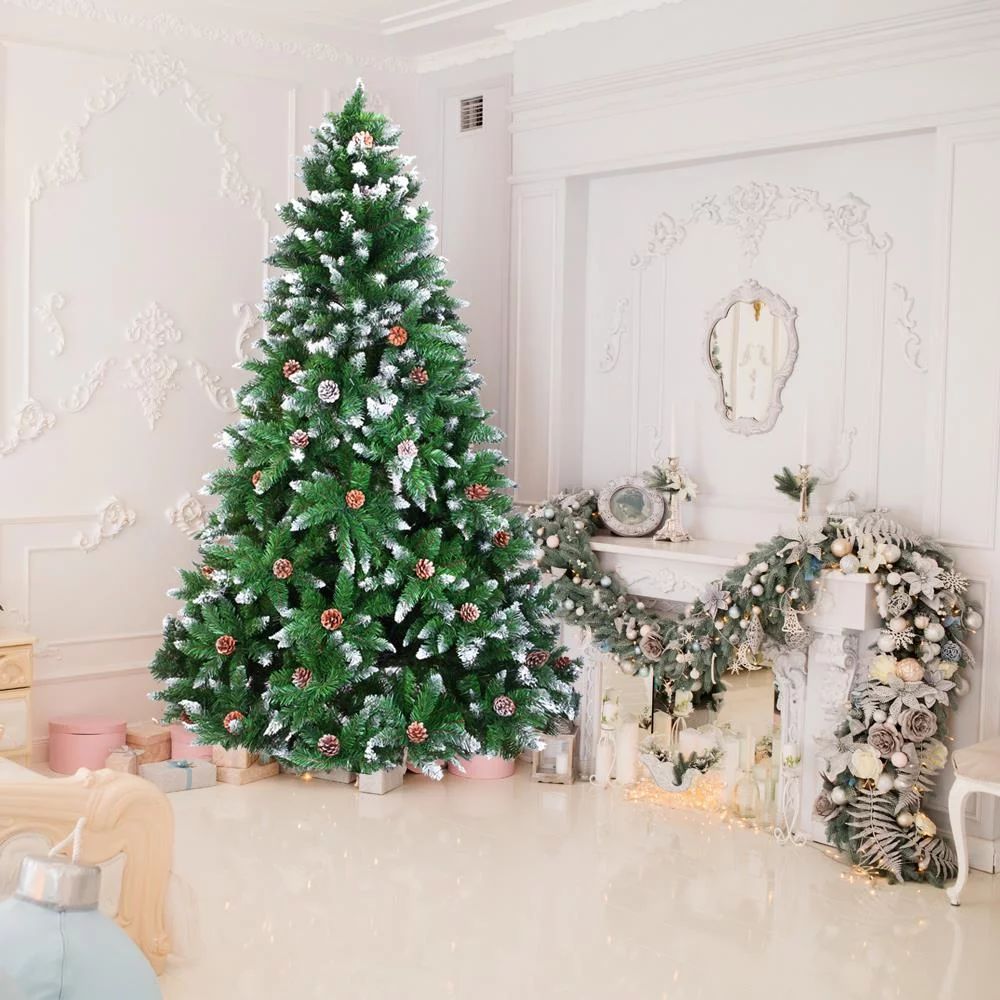 Ktaxon 7FT Unlit Artificial Christmas Tree, with Pine Cones, 1350 Tips, Metal Stand | Walmart (US)
