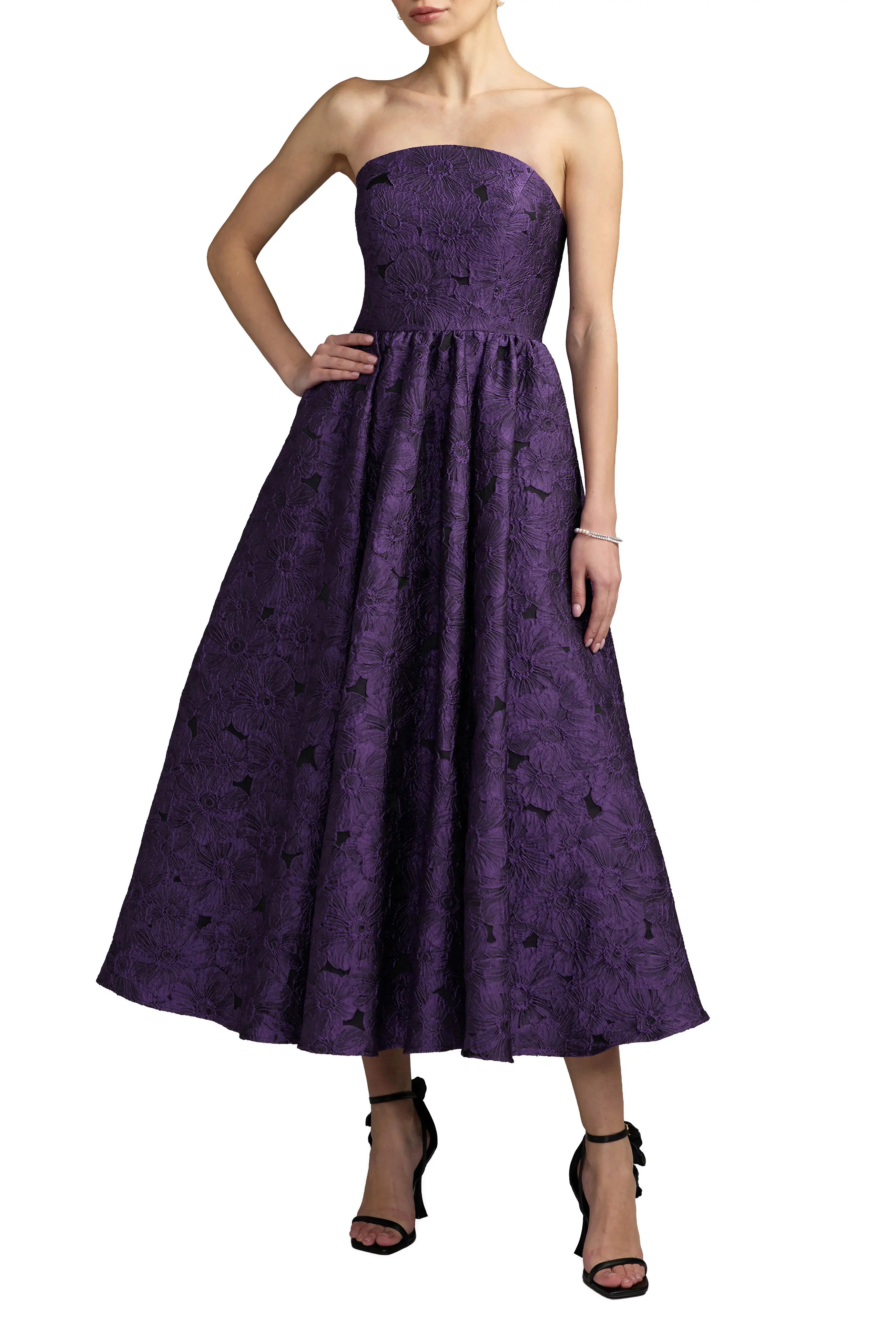 Mac Duggal Strapless Brocade A Line Midi Dress With Pockets in Ultra Violet at Nordstrom, Size 10 | Nordstrom