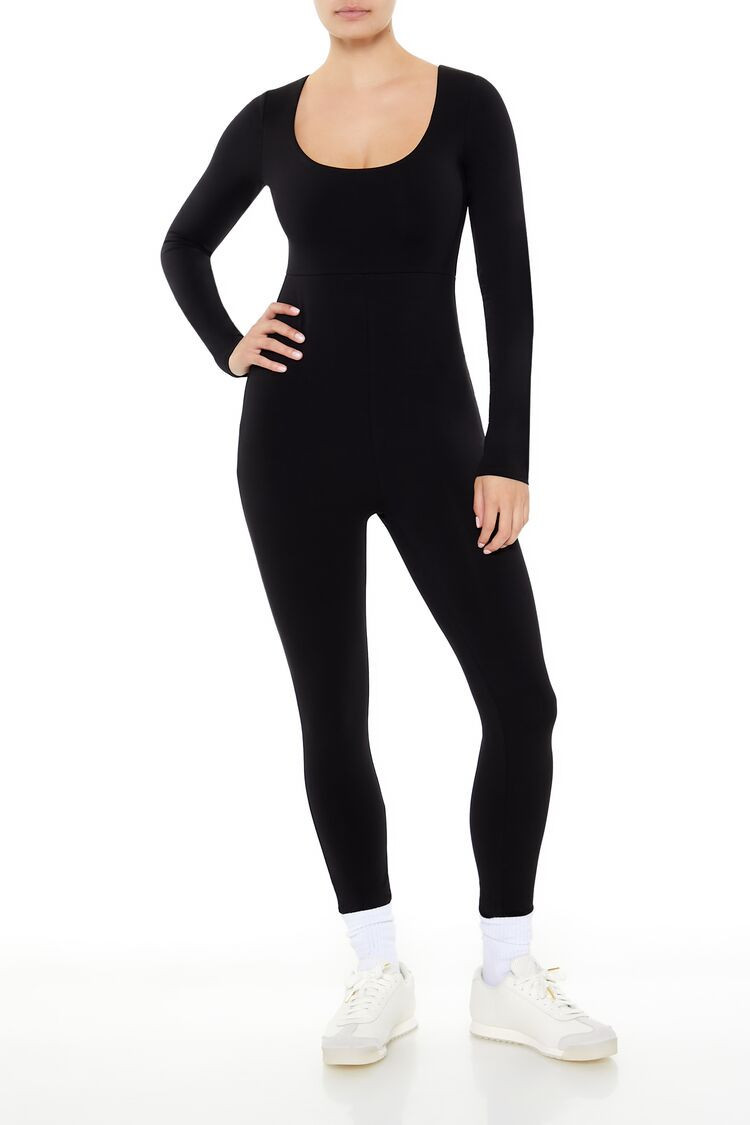 Women's Fitted Scoop-Neck Jumpsuit in Black Small | Forever 21