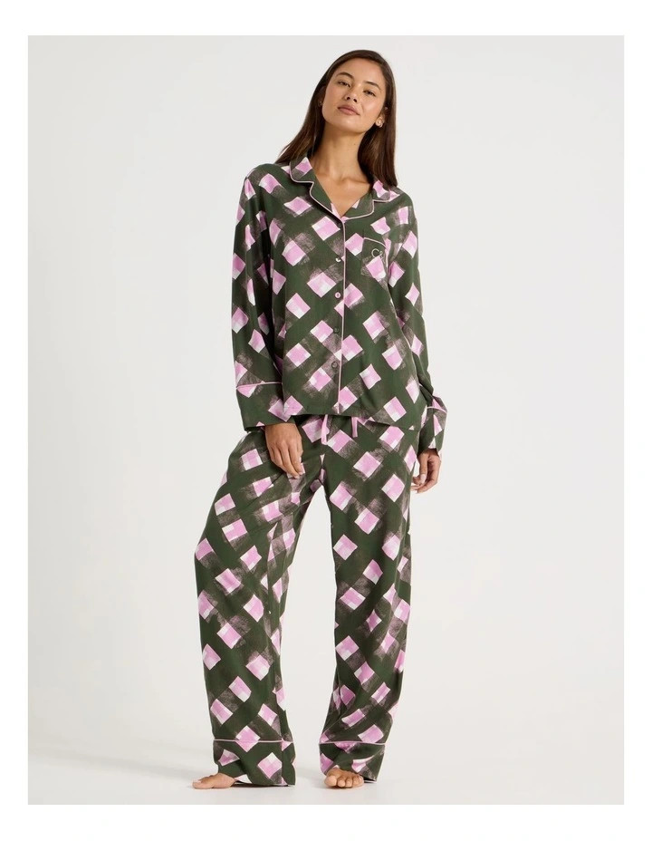 Chloe & LolaSerene Viscose Long Sleeve PJ Set in Olive Check Print | Myer