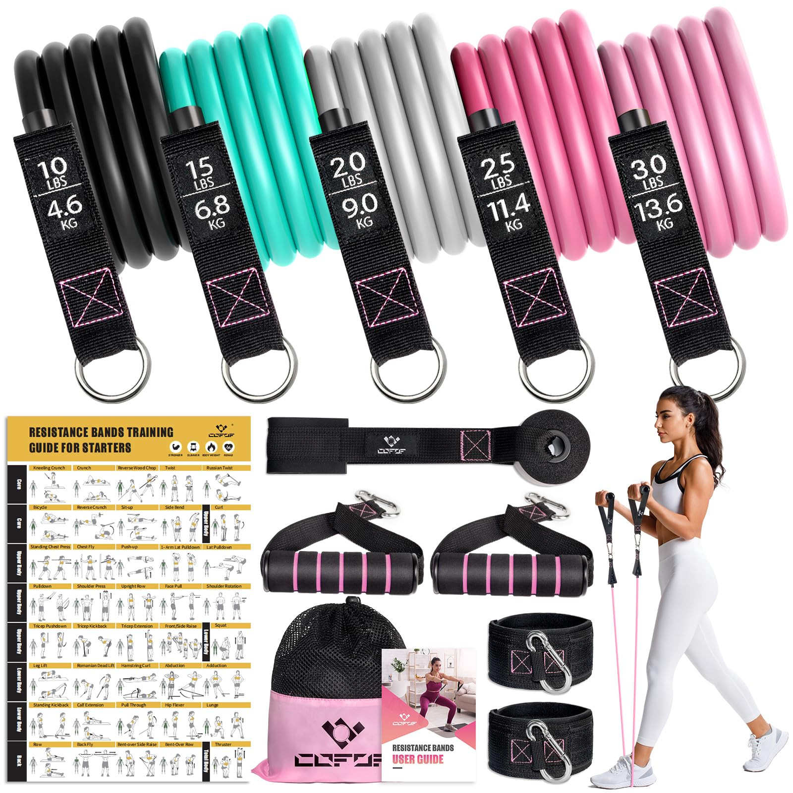 Resistance Bands with Handles for Women, 5 Level Exercise Bands Workout Bands for Physical Therap... | Amazon (US)