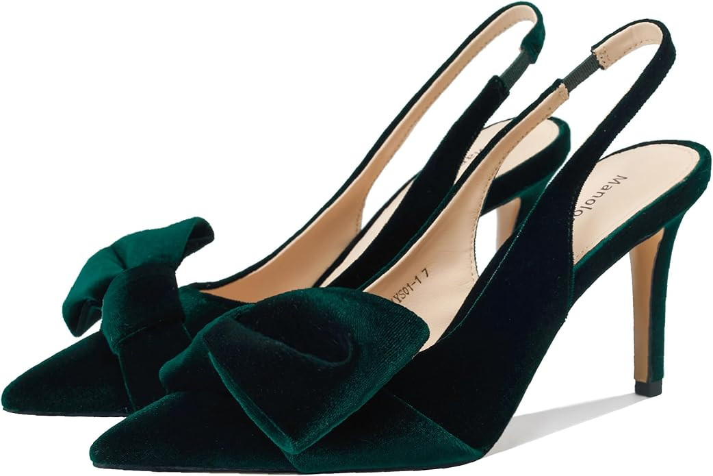 Women's Slingback Heels with Bow Pointed Toe Pumps with Elasticated Strap 3.3" High Heels for Eve... | Amazon (US)