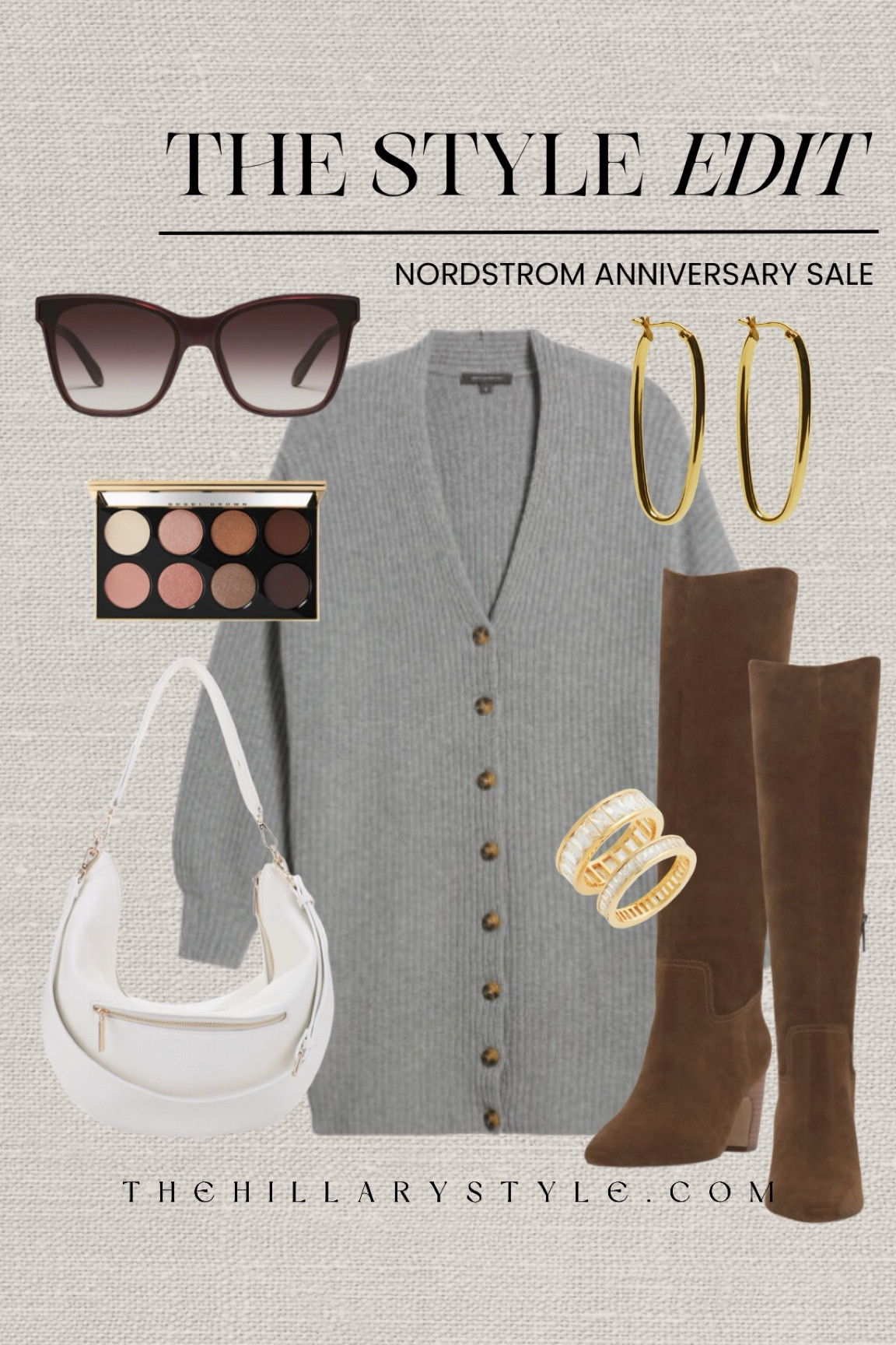 The Style Edit Nordstrom Anniversary Sale: Sweater Dress Outfit
Gray sweater dress, oversized sweater dress, brown boots, tall boots, hobo bag, Gold hoops, brown sunglasses, eyeshadow pallet, gold ring stack. French Connection, Vince Camuto, Bobbi Brown, Quay, Mali + Lili, Argento Vivo, Nordstromm

#LTKxNSale #LTKSeasonal #LTKStyleTip