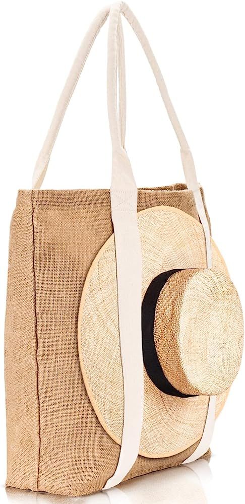 TRIBECA TRIBE Beach Bag - Large Woven Beach Tote Bag - Boho Chic Travel Tote Bag With Hat Holder ... | Amazon (US)