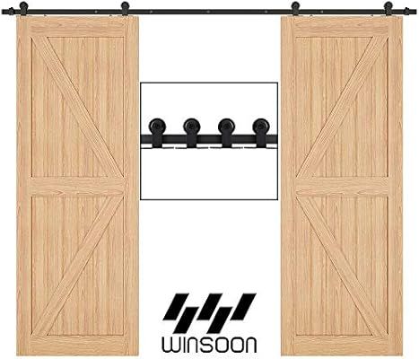 WINSOON 12FT WinSoon Antique Top Mount Double Sliding Barn Wood Door Hardware Cabinet Kit Black | Amazon (US)