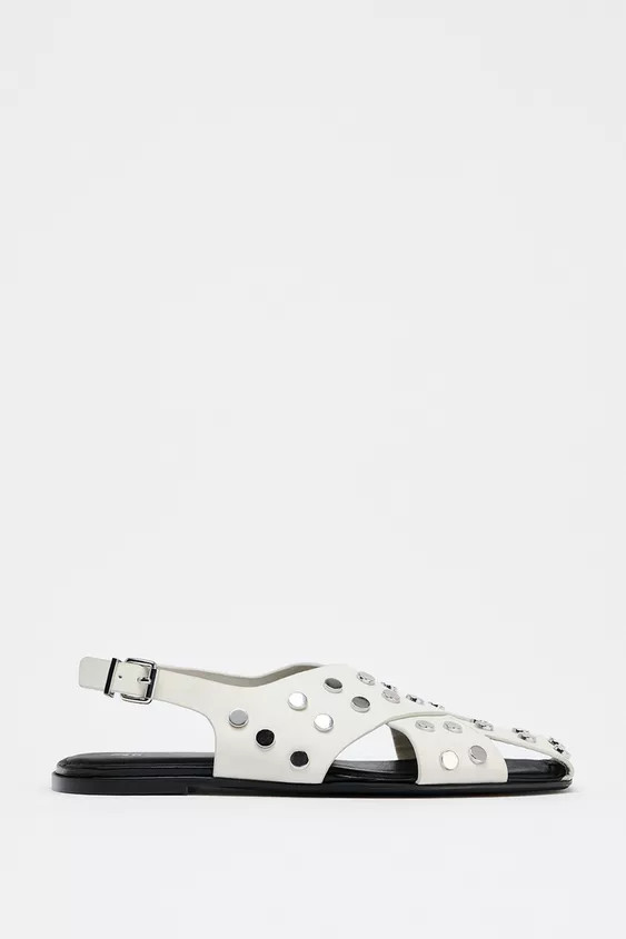 FLAT STUDDED LEATHER CAGE SANDALS | Zara US