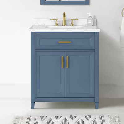 allen + roth Lancashire 30-in Chambray Blue Undermount Single Sink Bathroom Vanity with White Eng... | Lowe's
