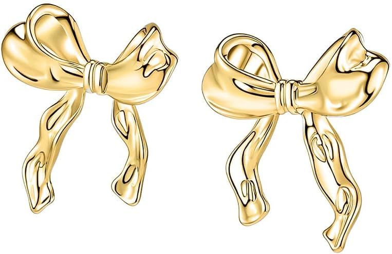 TONLUYAX Gold Silver Bow Earrings Women Ribbon Stud Earrings Gift | Amazon (US)