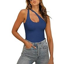 REORIA Women’s Sexy One Shoulder Cutout Front Backless Sleeveless Tank Top Bodysuits | Amazon (US)