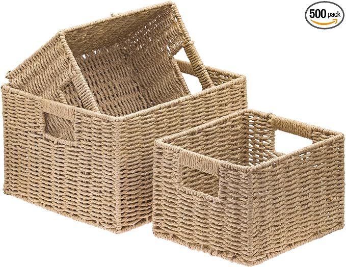 Woven Baskets Set of 3, Home Organizer with Build-in Handles, Storage Baskets for Shelves, Laundr... | Amazon (US)