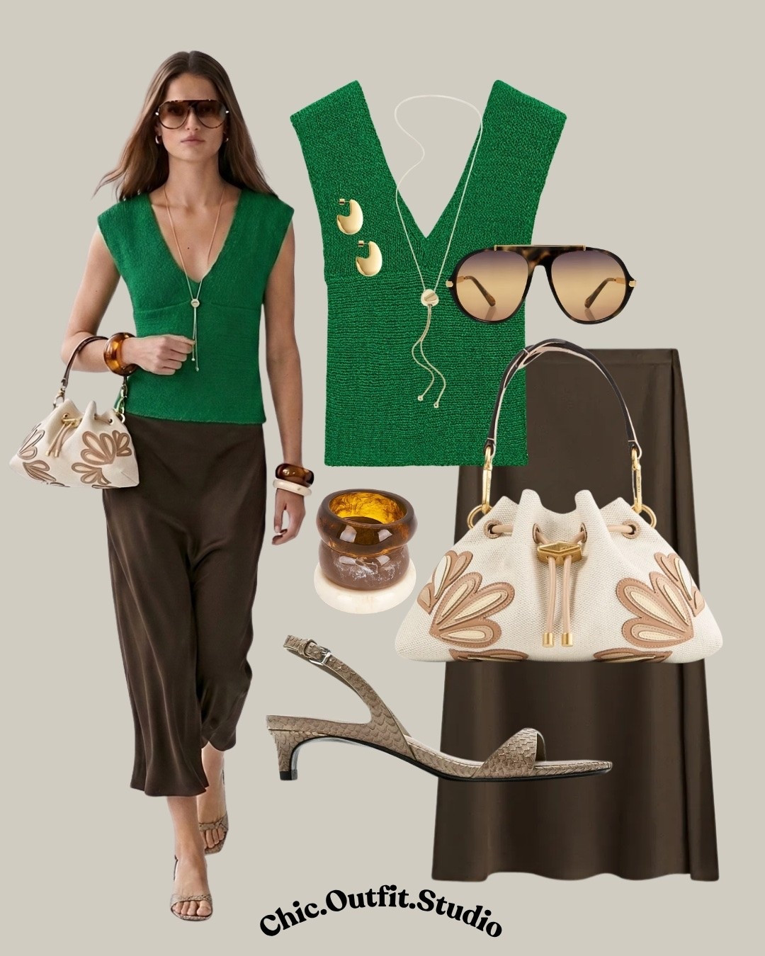 Emerald Green Knit Top & Chocolate Brown Satin Midi Skirt | Elegant Summer Outfit

✨An emerald green textured knit V-neck top paired with a silky chocolate brown satin midi skirt creates an elegant summer outfit that feels polished yet effortless. Rich earthy tones and luxe textures make this look perfect for summer dinners, vacation evenings, date nights, rooftop cocktails, or elevated brunches. A timeless combination for women who love quiet luxury, sophisticated style, and modern European fashion.

✨Tags: emerald green outfit women, green knit top outfit, chocolate brown satin skirt, satin midi skirt outfit, elegant summer outfit, vacation dinner outfit, date night outfit summer, European summer fashion, quiet luxury outfit, resort evening outfit, elevated casual style, minimalist chic outfit

#LTKdatenight #LTKsummer #LTKluxury