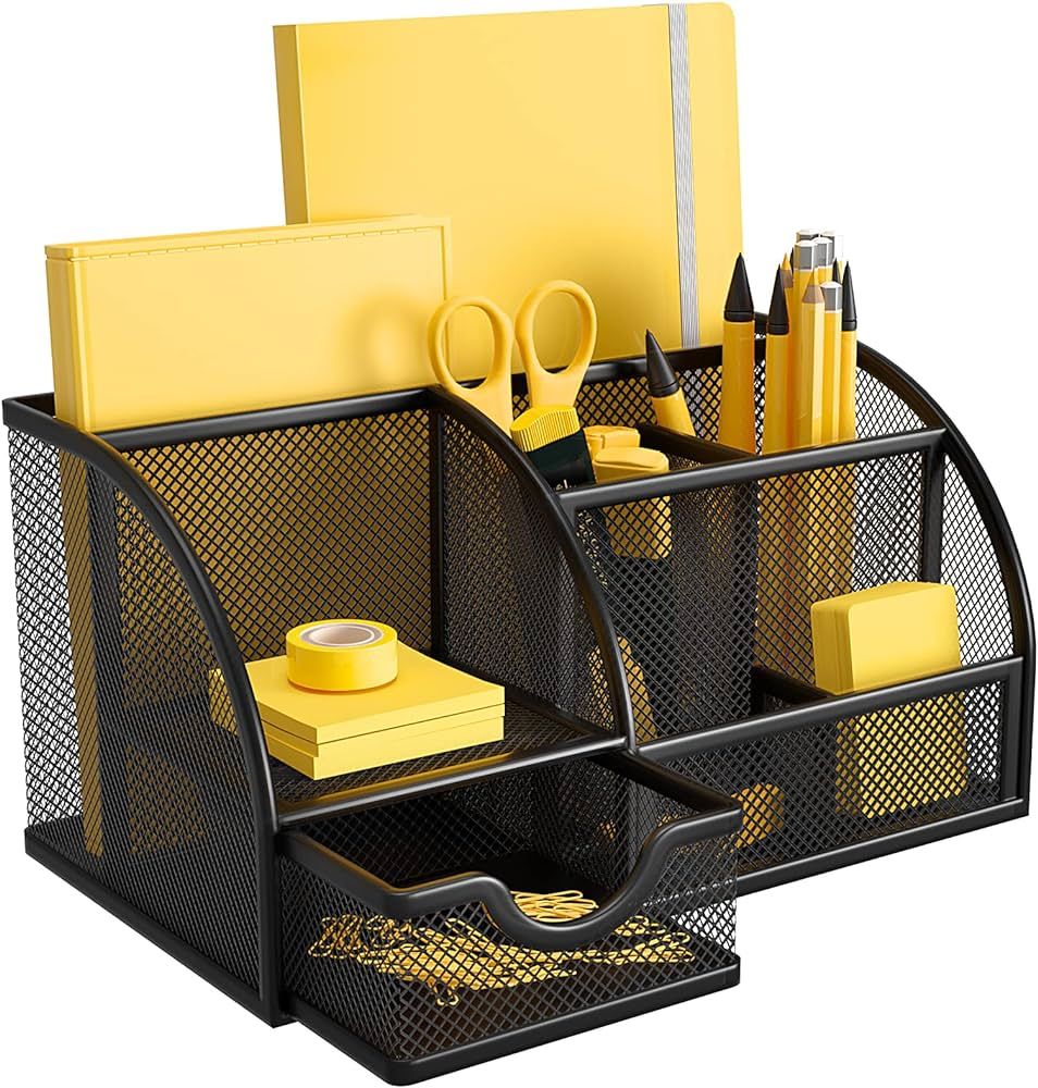 Pipishell Mesh Desk Organizer Multifunctional Desktop Office Supplies Holder with 6 Compartments ... | Amazon (US)