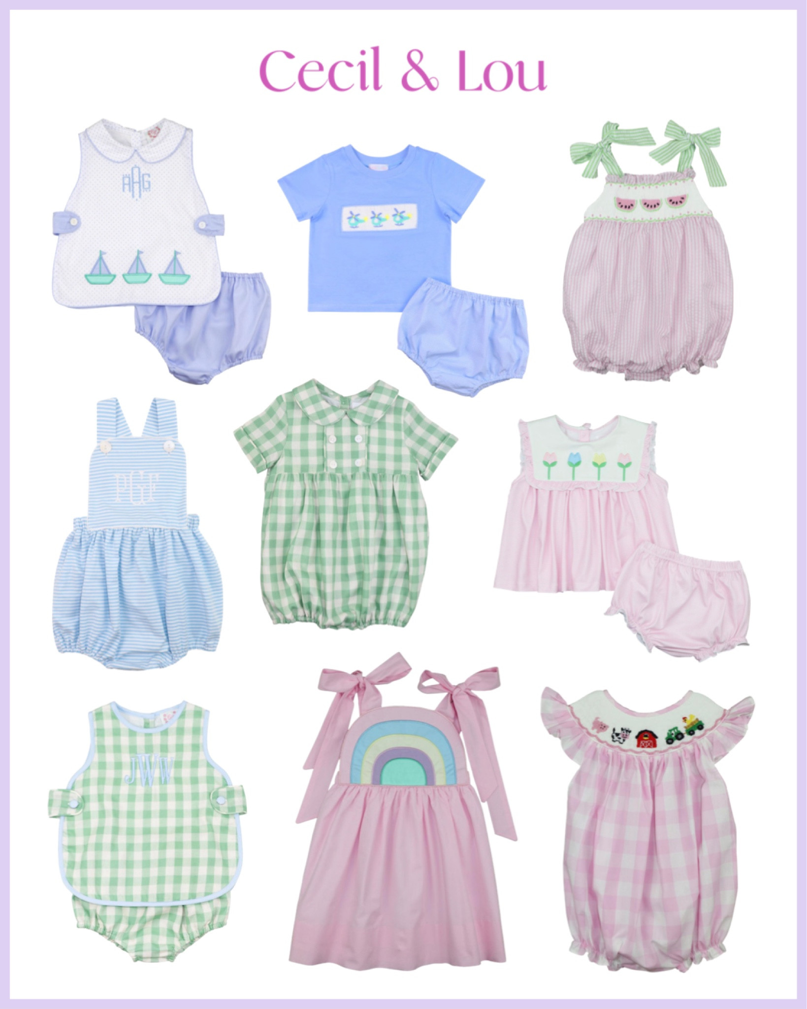 Sweet smocked and embroidered baby clothes from Cecil and Lou. Pastel pinks, greens and blues for spring and summer! 

#LTKbump #LTKbaby #LTKfamily