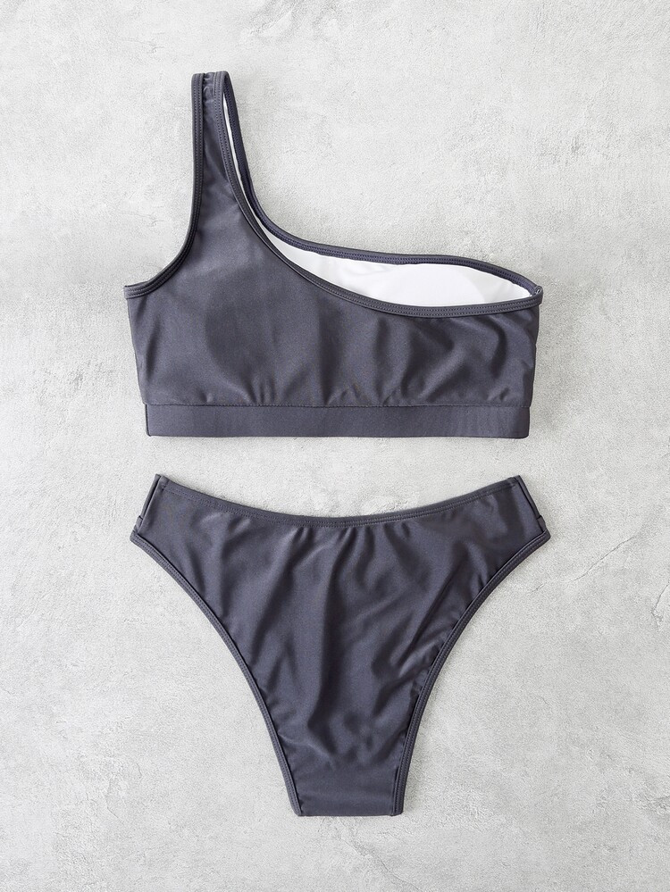 Solid One Shoulder Bikini Swimsuit | SHEIN
