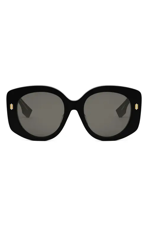 'Fendi Roma 62mm Overize Round Sunglasses in Shiny Black /Smoke at Nordstrom | Nordstrom