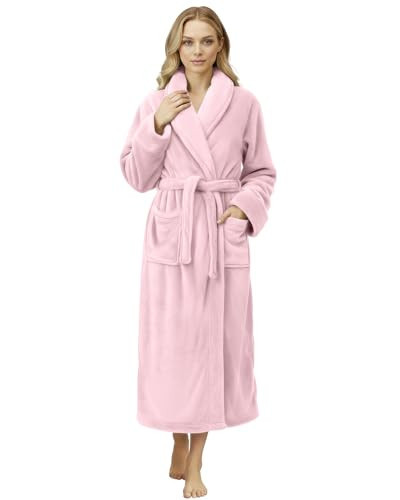 NY Threads Premium Womens Robe, Plush Fleece Long Bath Robe for Women, Fluffy Soft Women's Bathrobe, Large, Light Pink | Amazon (US)