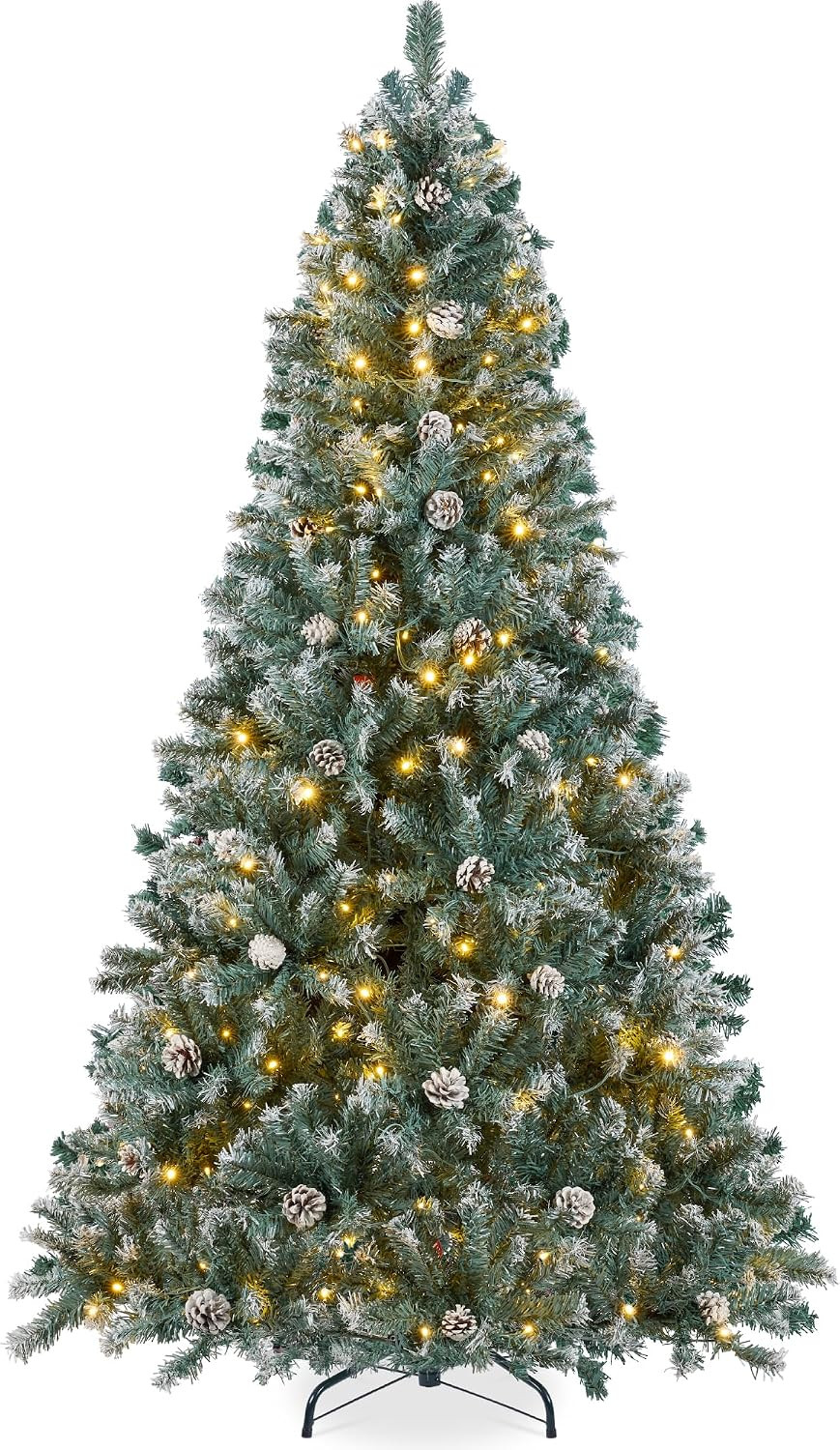 Best Choice Products 9ft Pre-Lit Pre-Decorated Pine Artificial Christmas Tree w/ 2,028 Flocked Frosted Tips, 108 Pinecones, 850 Lights, Base – Blue Spruce | Amazon (US)
