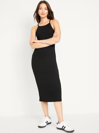 Fitted Sleeveless Rib-Knit Midi Dress for Women | Old Navy (US)