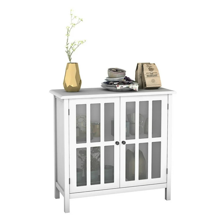 Costway Storage Buffet Cabinet Glass Door Sideboard Console Table Server Display White | Walmart (US)