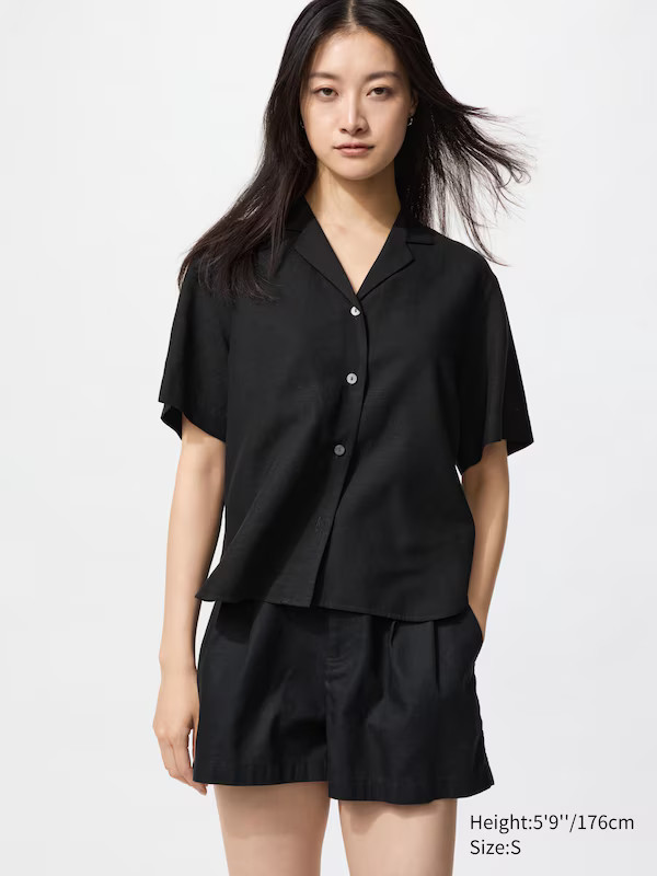Linen Blend Open Collar Shirt | UNIQLO (US)