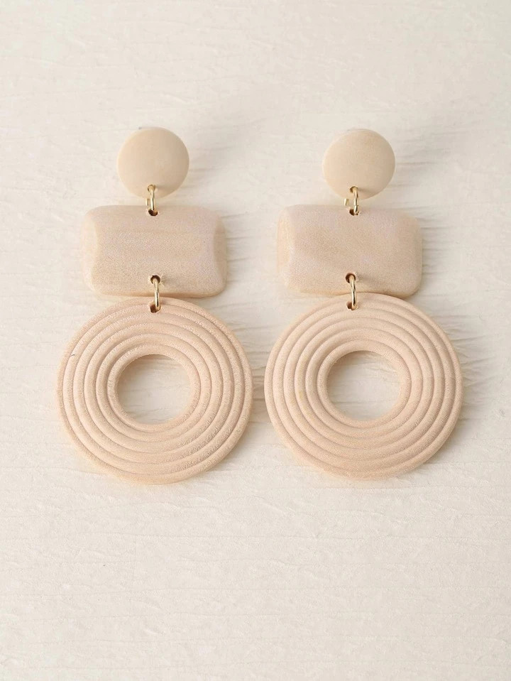 1pair Fashionable Wooden Geometric Drop Earrings For Women For Daily Decoration | SHEIN