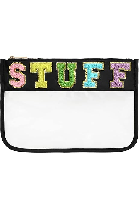 Amazon.com: Monogram Letter Clear Bag Purse, Chenille Glitter Letter Travel Patch Zipper Pouch, P... | Amazon (US)