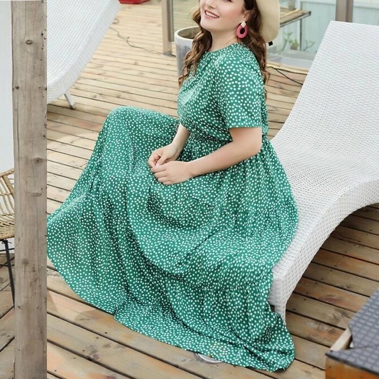 Women Fashion Plus Size Maxi Dresses Summer Vacation Prom Party Wedding Guest Midi Flora Print Ch... | Walmart (US)