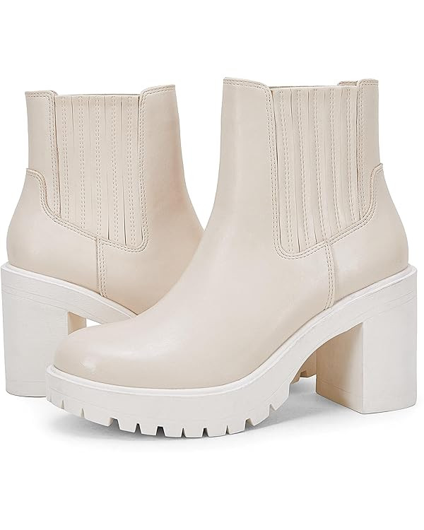 Womems Platform Lug Sole Ankle Boots Chunky Block Heel Seam Booties Combat Cozy Round Toe Chelsea... | Amazon (US)