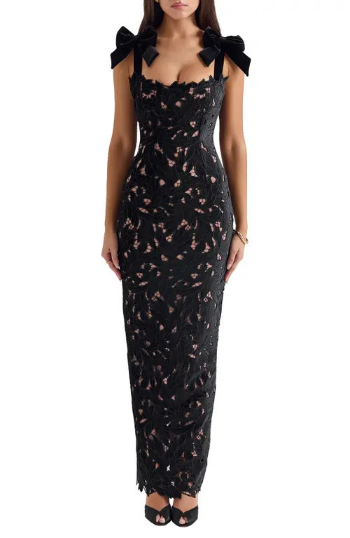 HOUSE OF CB Tiff Velvet Lace Body-Con Gown in Black at Nordstrom, Size X-Small | Nordstrom